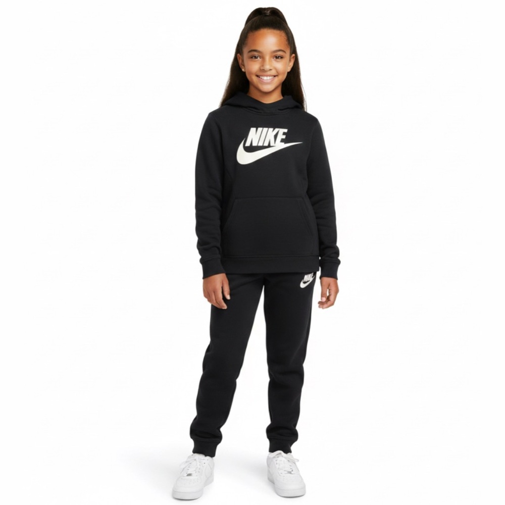 Nike SWC Black Tracksuit White Logo Youth Girl XL Club Fleece Pants Hoodie